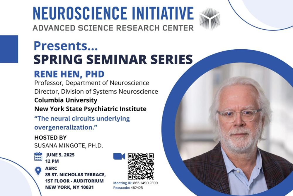 A photo of Professor Rene Hen and text about their upcoming talk.