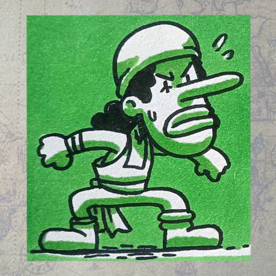 Usopp in his east blue attire in super deformed style