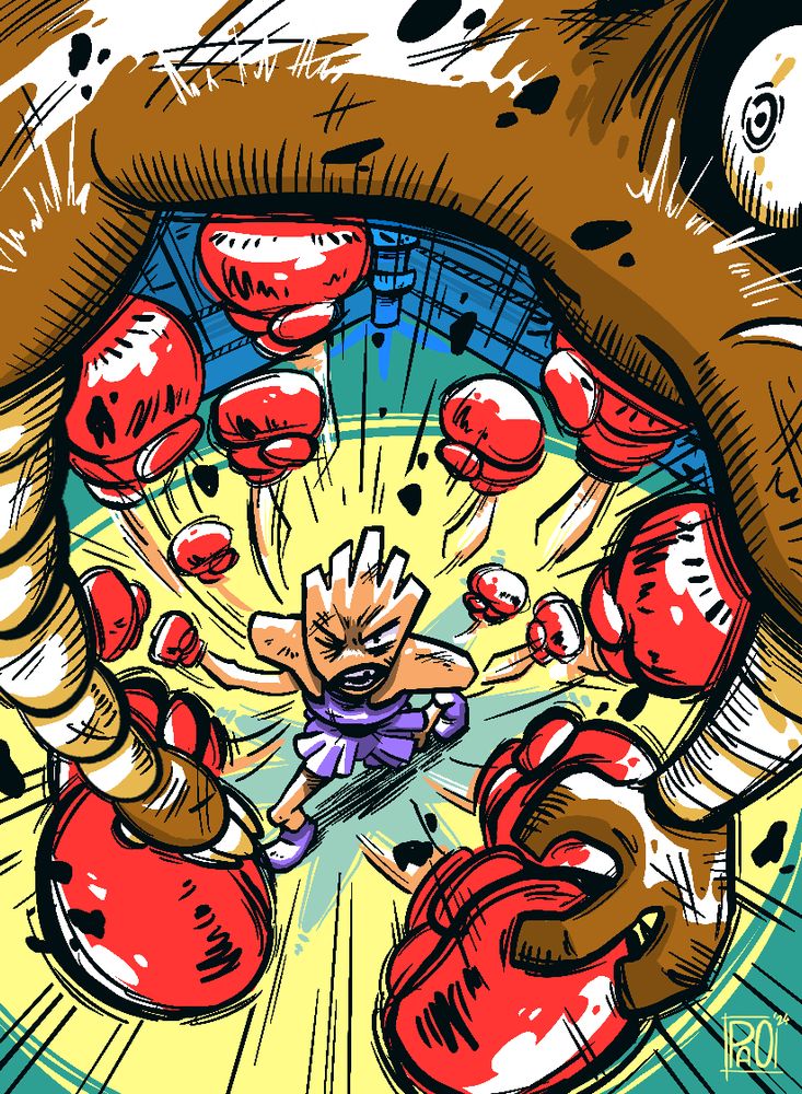 Hitmonchan fighiting Hitmonlee on a ring with a tempest of punches