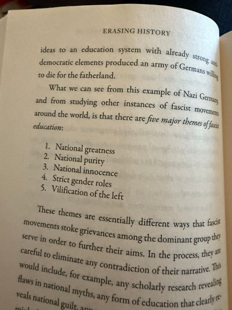 to die for the fatherland.
What we can see from this example of Nazi Germany, and from studying other instances of fascist movement around the world, is that there are fue major themes of fascit education:

1. National greatness
2. National purity
3. National innocence
4. Strict gender roles
5. Vilification of the left
