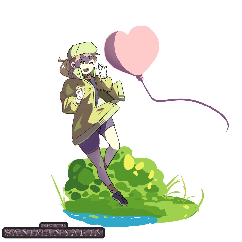 Girl and balloon, pink ballon, yellow jacket.