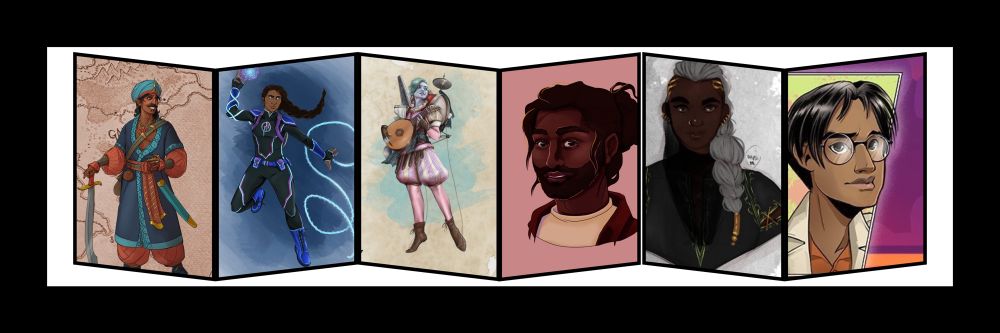 A collage of character art of the various characters I’ve played in TTRPG APs