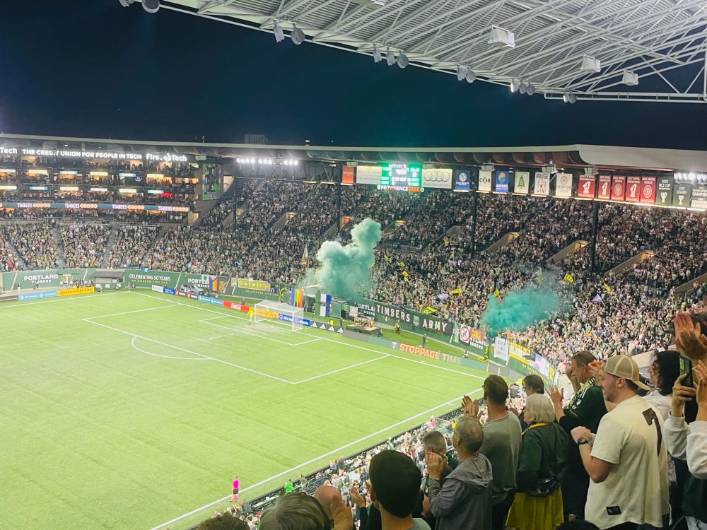 Green smoke inside Providence park. Timbers score!