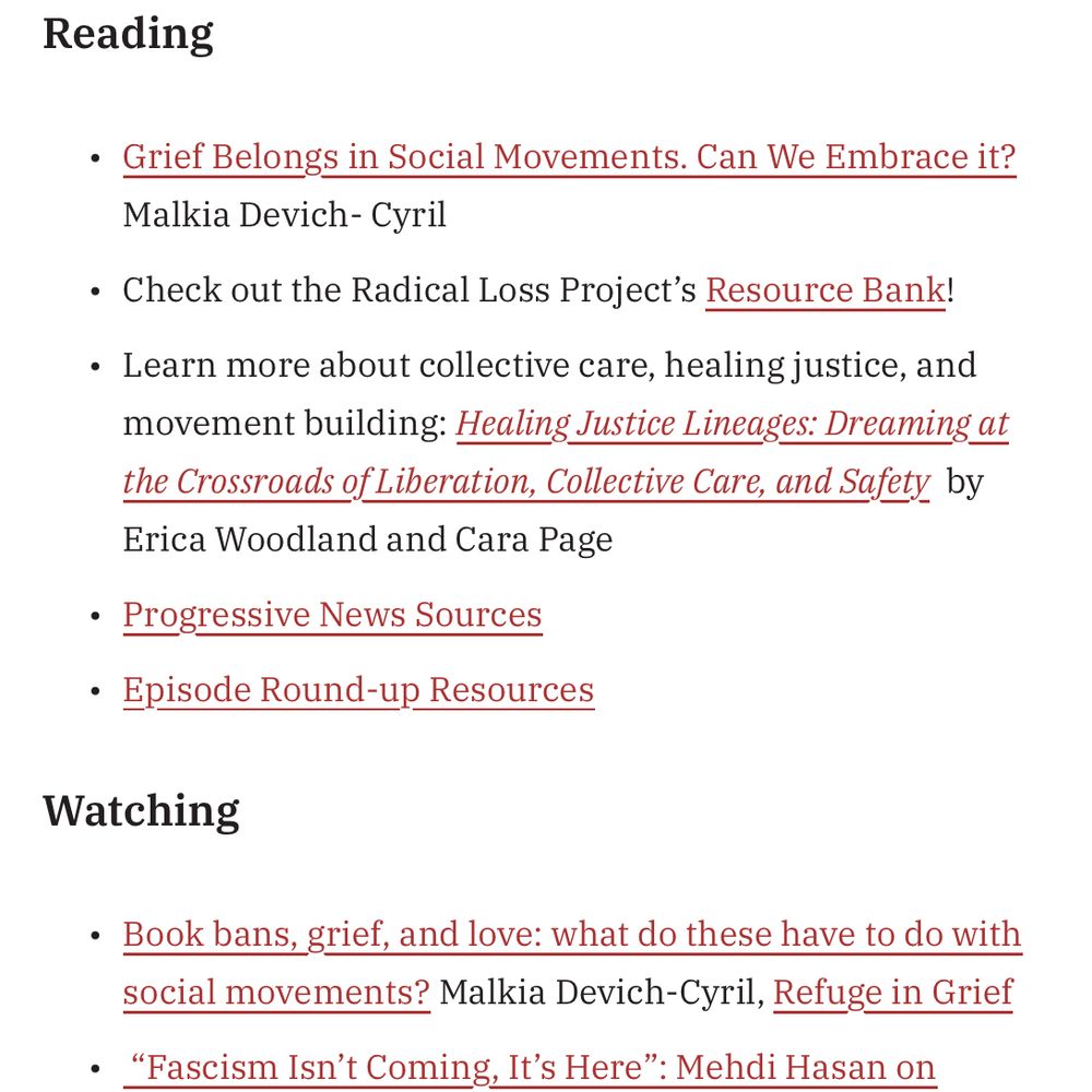 Several more readings help dig into transforming collective grief into power. You can find more details at fascismbarometer.com/resources/episode-10-malkia.