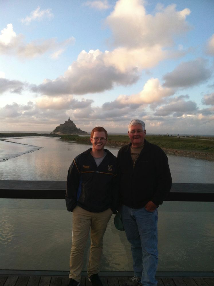 A picture of my grandpa and me in front of the Mont St. Michel in France. 