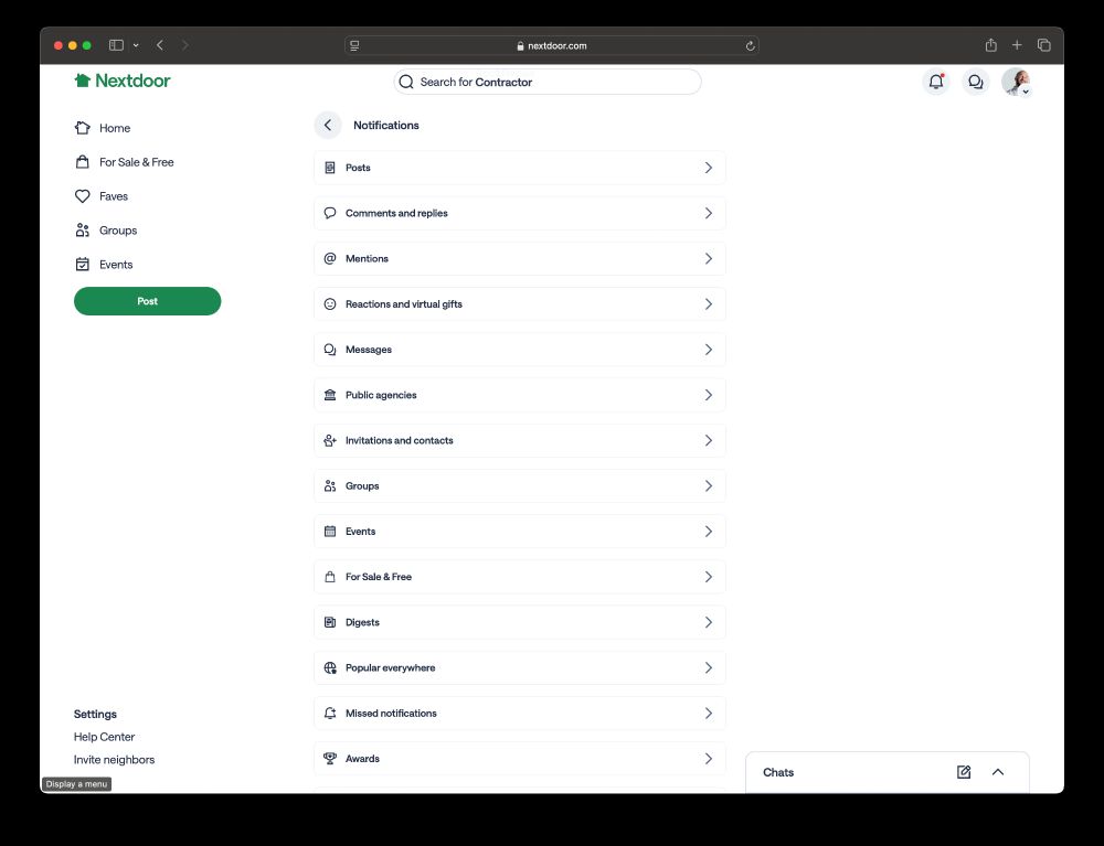 Notification settings for nextdoor.com