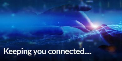 Image of hand with a light behind. The text 'Keeping you connected...'