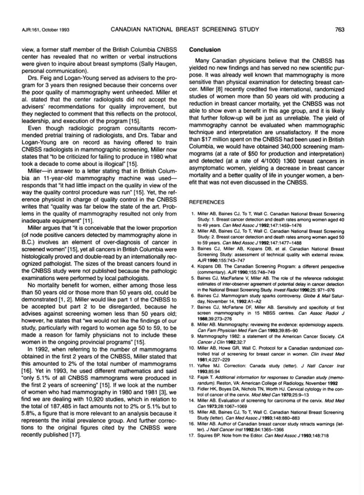 Screenshot of “The Canadian National Breast Screening Study: A Canadian Critique” page 3/3