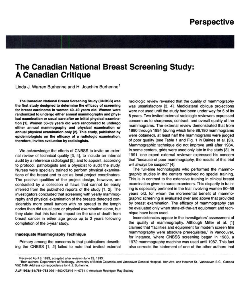 Screenshot of “The Canadian National Breast Screening Study: A Canadian Critique” page 1/3