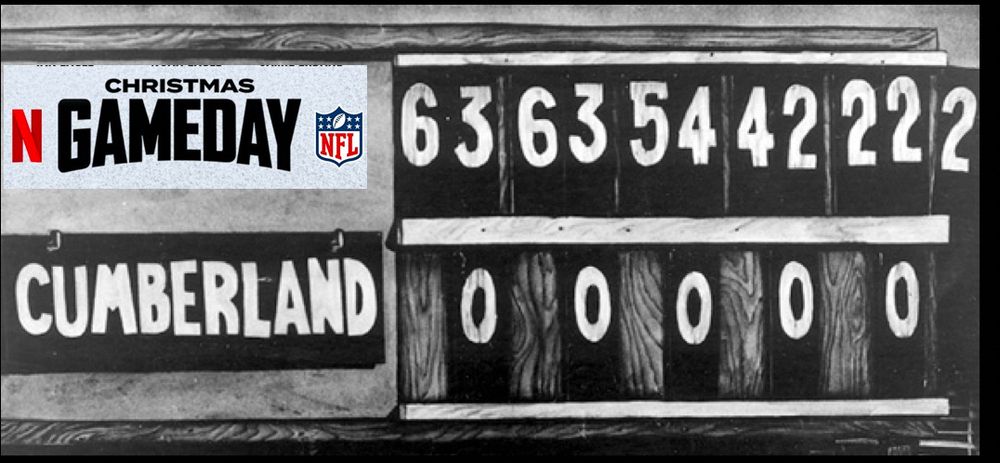 Christmas Gameday crudely pasted over Georgia Tech, indicating they defeated Cumberland in football 222-0 back in 1916