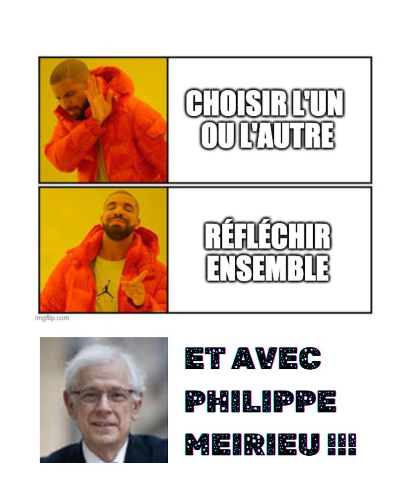 Un homme rejette l'idée de devoir choisir entre bienêtre et apprentissages, valide l'idée de réfléchir ensemble à l'équilibre entre les deux, et Philippe Meirieu sourit à l'idée de participer à cette réflexion.