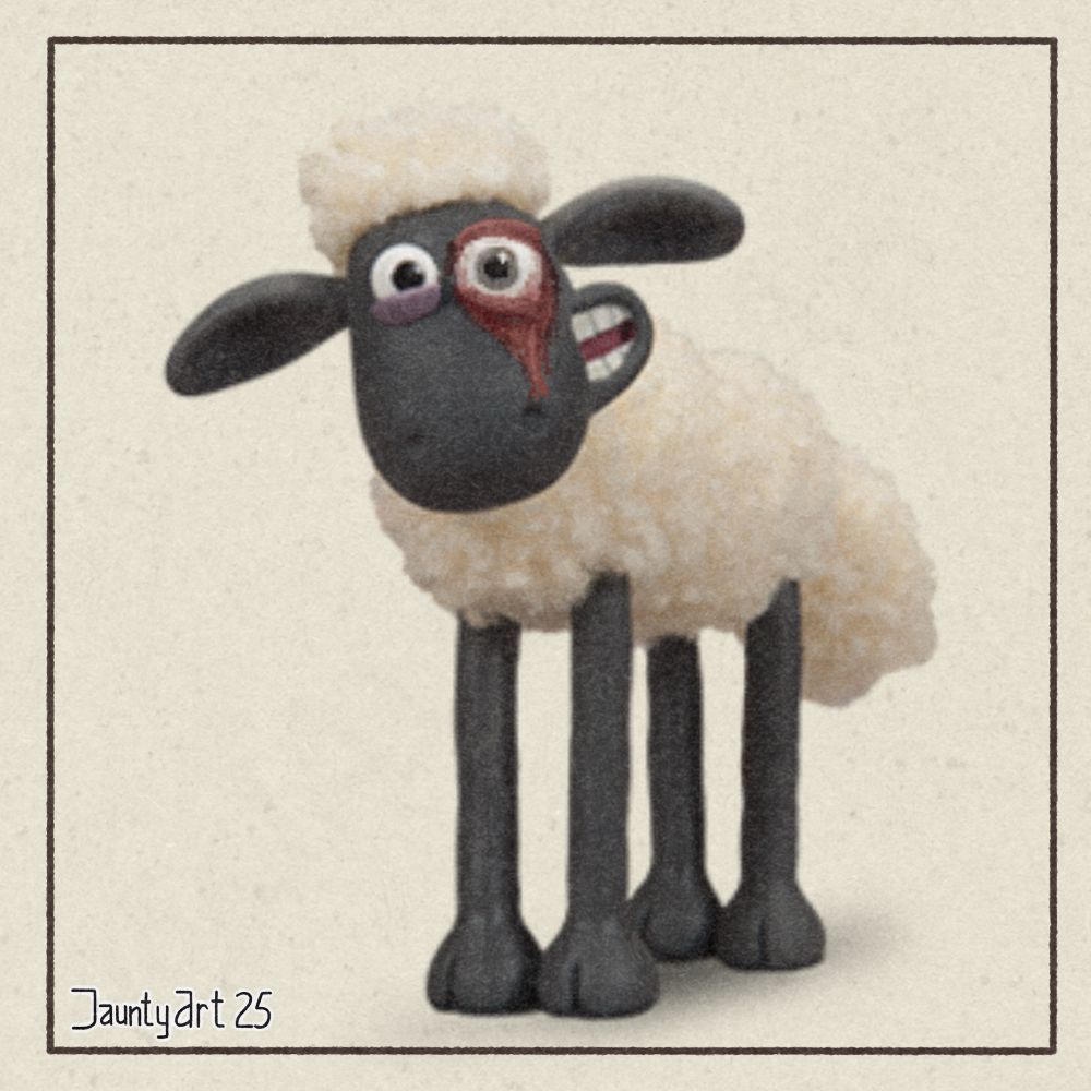 A picture of Shaun The Sheep hosting the Trypanohyncha Ocellus from Alien Earth