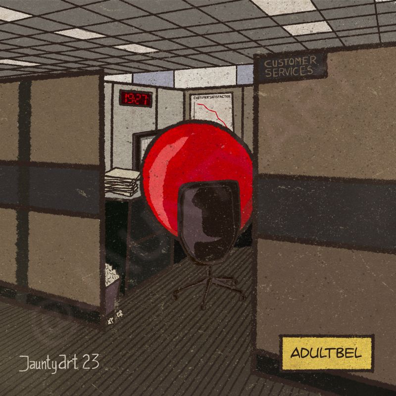 adultbel working late at his job with plummeting customer satisfaction