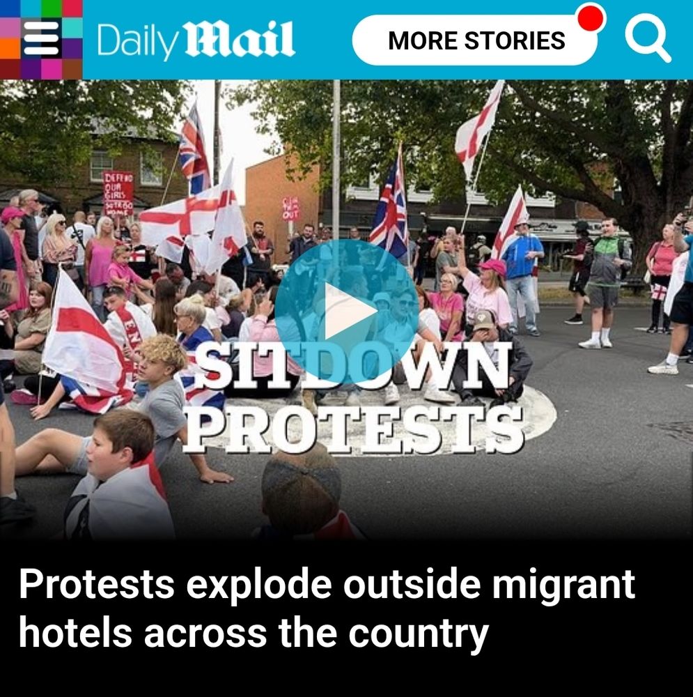 Headline from the Daily Mail: Protests explode outside migrant hotels across the country