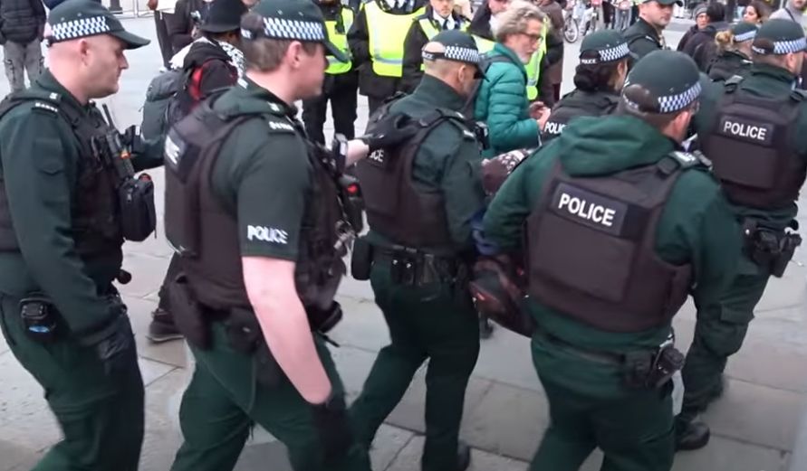 PSNI officers involved in the Metropolitan Police’s mass arrest of opponents of the ban on Palestine Action in Trafalgar Square, London, 4 October 2025