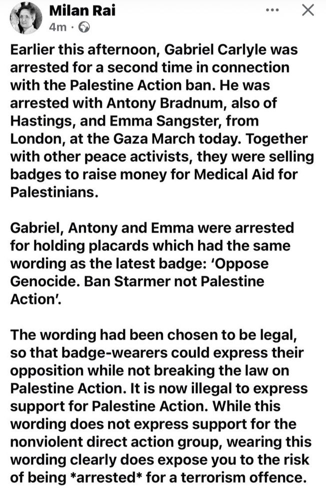 Confirmation from Milan Rai of the arrest of Gabriel Carlyle, Antony Bradnum and Emma Sangster 