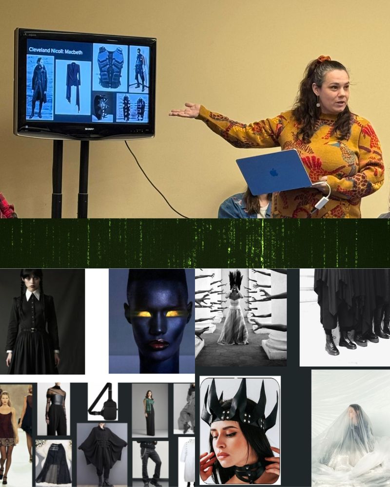 Costume Designer Chelsea Kerl (top), costume inspiration (bottom).