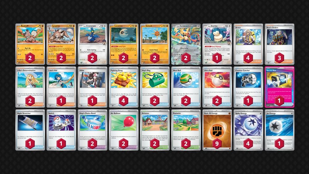 Lycanroc Deck with a hop's pokemon engine to deal early damage and prep damage counters for Lycanroc late game KOs