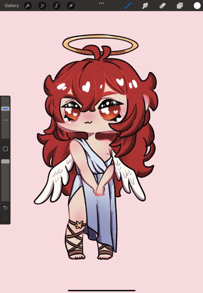 Diluc, chibi style, dressed up as a little angel