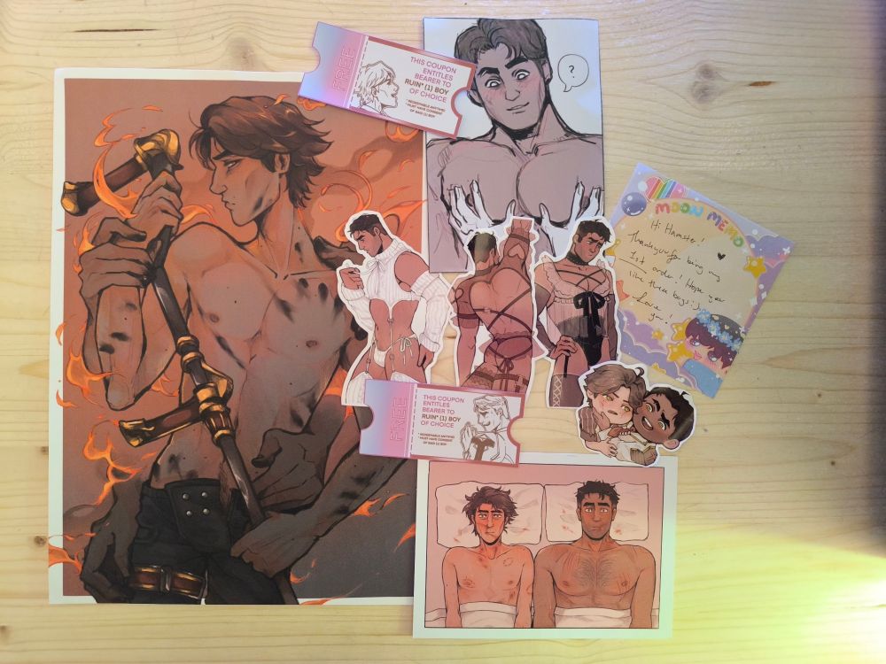 My order from Mary, an A4 Viktor forged in fire print, 4 stickers, 2 small prints and two ruin (1) boy tickets! 