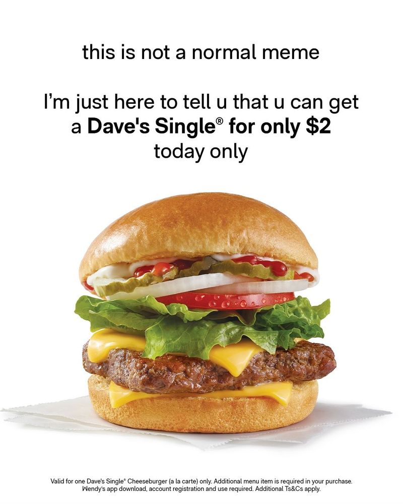$2 Dave's Single via the Wendy's Canada app