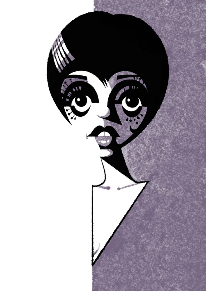 Stylised drawing of Liza Minnelli. 