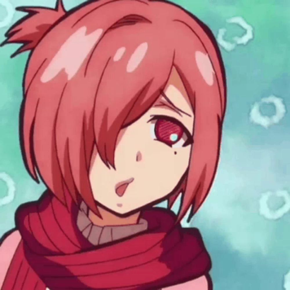 a drawing of a girl with red hair wearing a red scarf