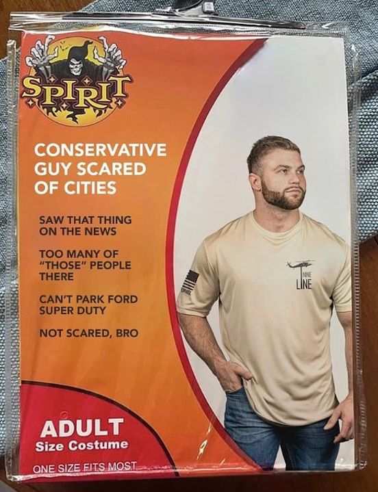 Pic of the “conservative guy scared of cities” spirit Halloween costume 
