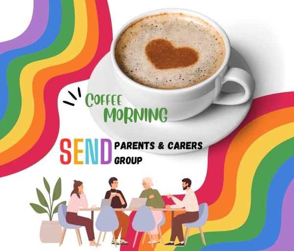 A coffee cup with a heart in it. Coffee Morning SEND parents and carers group