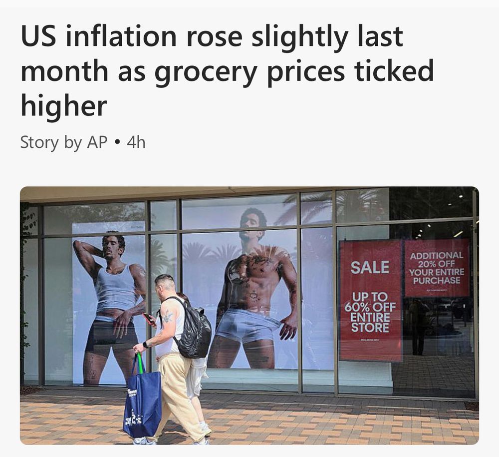 MSN News “US inflation rose slightly last month as grocery prices ticked higher”