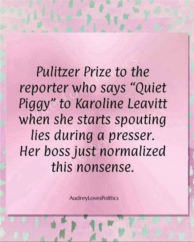 Pulitzer prize to reporter who tells Caroline Levitt quiet piggy when she starts spewing lies
