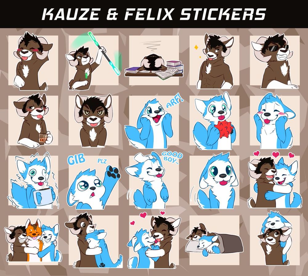 Telegram sticker set of Felix the Fox and Kauze