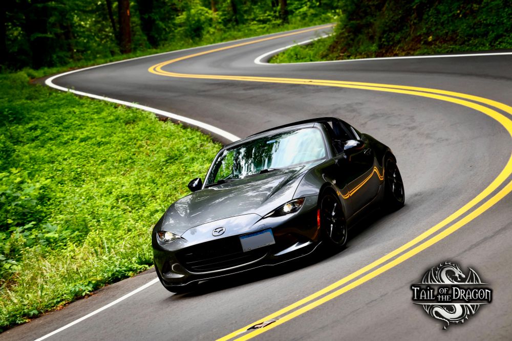 Grey ND2 Miata RF Club at the Tail of the Dragon road