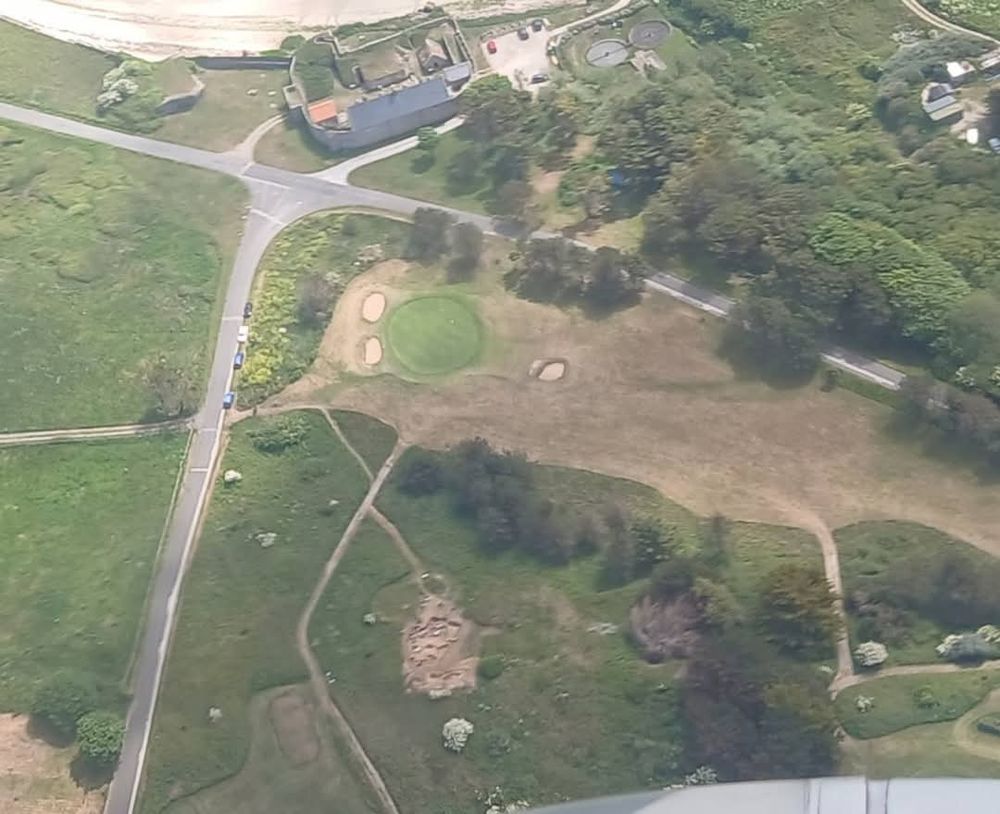 Aerial view of archeological dig.