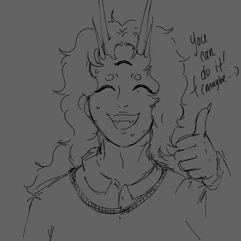 digital drawing of a demon giving a thumbs up to the viewer. he is saying "you can do it! (maybe....)"