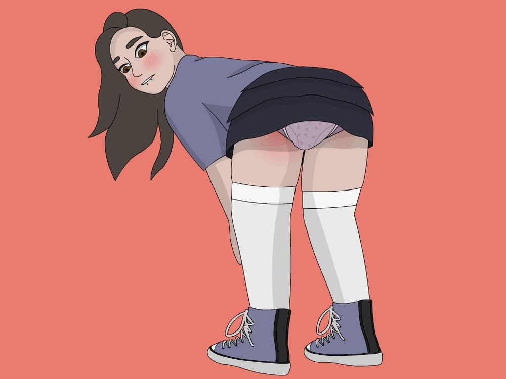 A girl ashamed with it's butt exposed with sore bottom from an spanking and is wearing Pink pull-ups