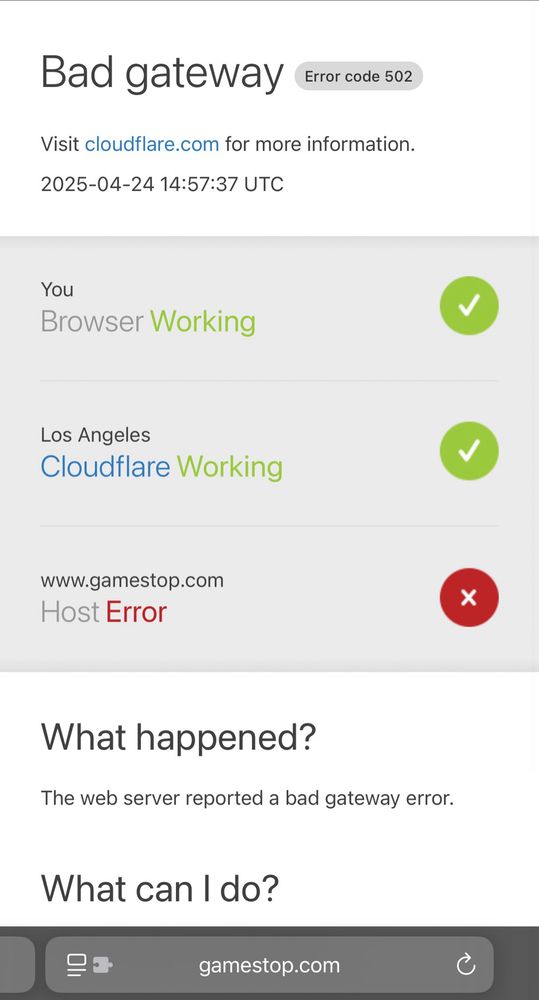 GameStop website showing server down error page