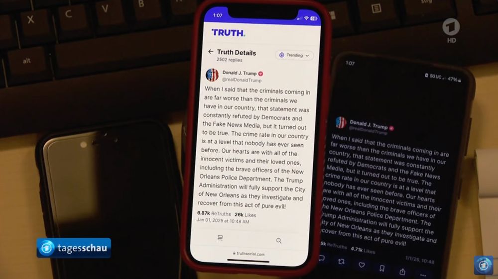 tagesschau zeigt rassistisches statement von donald trump und bietet nicht nur ihm sondern auch truth social eine plattform.