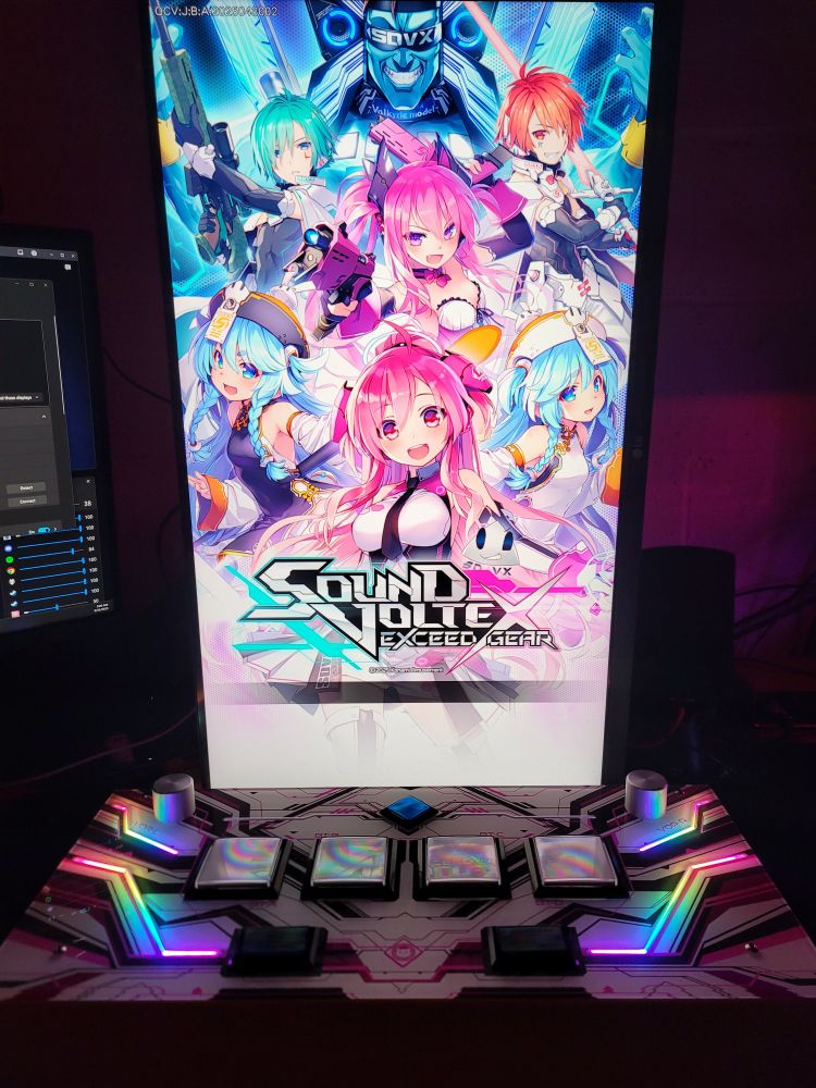 Sound Voltex Exceed Gear running on my gaming PC with a Yuancon SDVX controller (it has the same Sanwa buttons as the arcade cabinet)