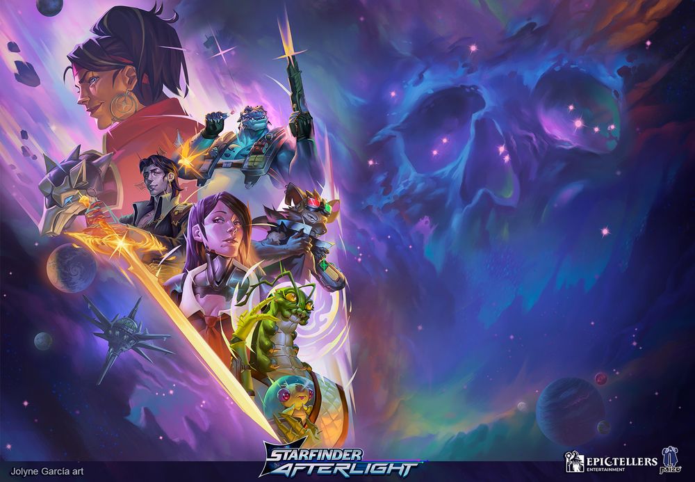 In a sea of planets, stars and technicolor nebulae, a crew of shiny interstellar heroes shine through the darkness of space. They are colorful, misterious and action-focused (I can't say much about them, yet) on the background, a dark power observes them in cold, dead silence