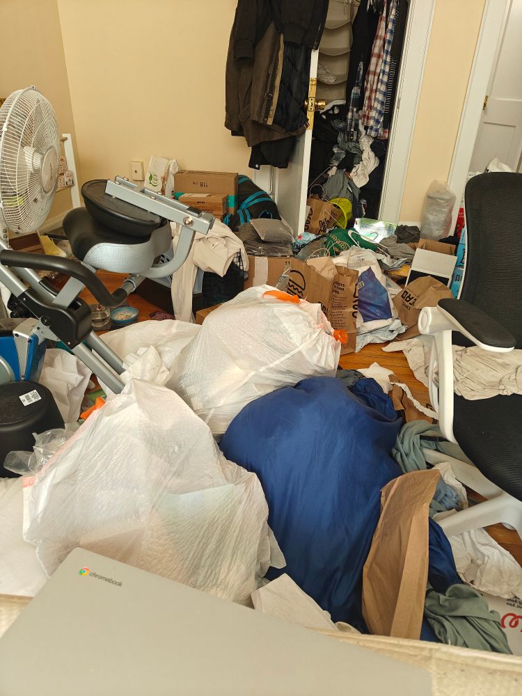 An extremely messy apartment, like so fucking messy you can't even walk in it