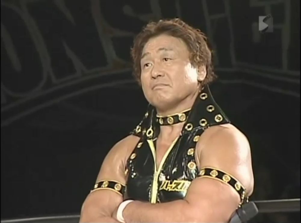 Genichiro Tenryu from a HUSTLE show in 2007, wearing Razor Ramon Hard Gay-themed gear