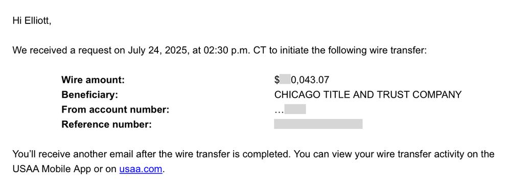screenshot of an e-mail confirming wire-transfer of a 6-figure amount of money. not pictured: my horrified face.
