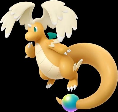 Mega Dragonite from the upcoming Pokemon Legends Z-A
It's a bipedal orange dragon with giant feathery wings coming out of its head and a large orb on the edge of it's tail.