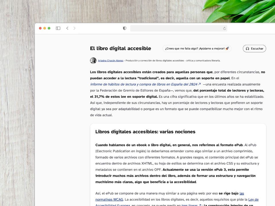 Captura del artículo sobre el libro digital accesible