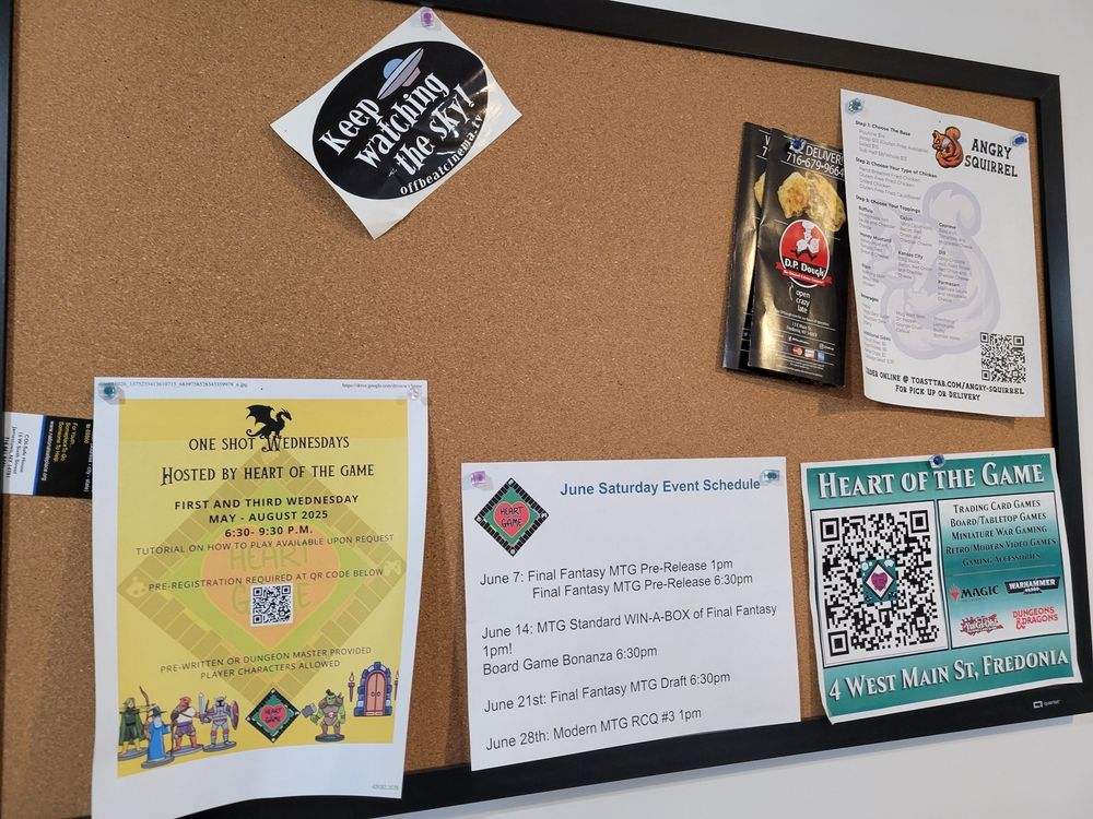 Notice board showcasing events hosted by the store (and a great wrap/poutine spot up the street).