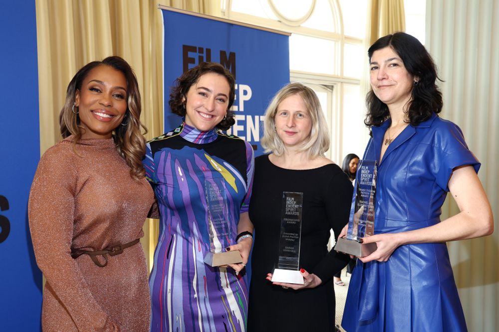 Karen Pittman, Sarah Friedland, winner of the Someone to Watch Award, Sarah Winshall, winner of the Producers Award and Rachel Elizabeth Seed, winner of the Truer Than Fiction Award attend the 2025 Film Independent Spirit Awards Nominee Brunch at Hotel Casa Del Mar