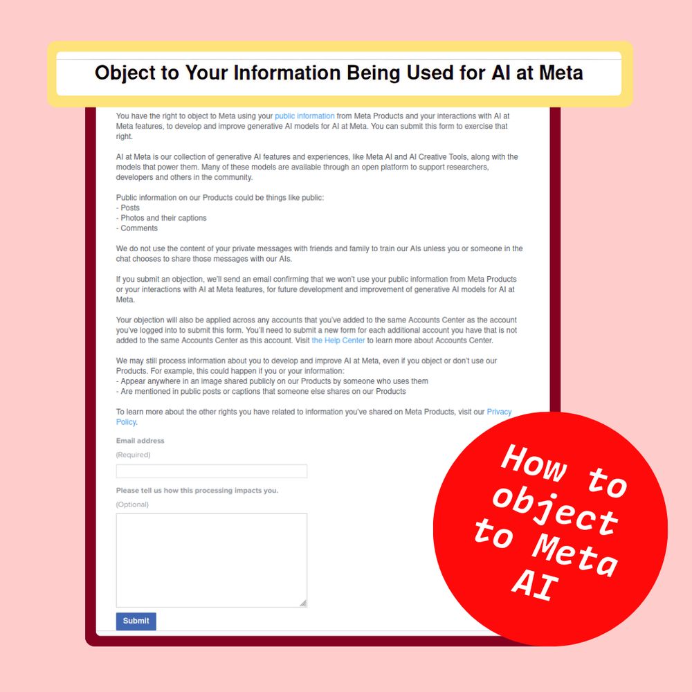 Screenshot from the Meta page where you can object to your data being used for AI