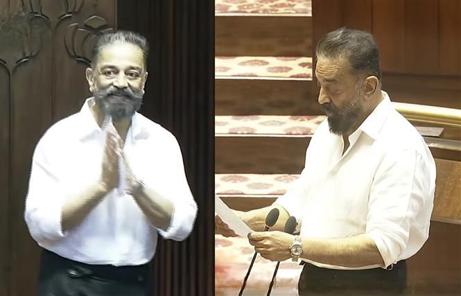 Kamal Haasan joins Parliament!
The iconic actor and MNM chief took oath as a Rajya Sabha MP today, delivering it in Tamil, which drew enthusiastic applause in the Upper House.