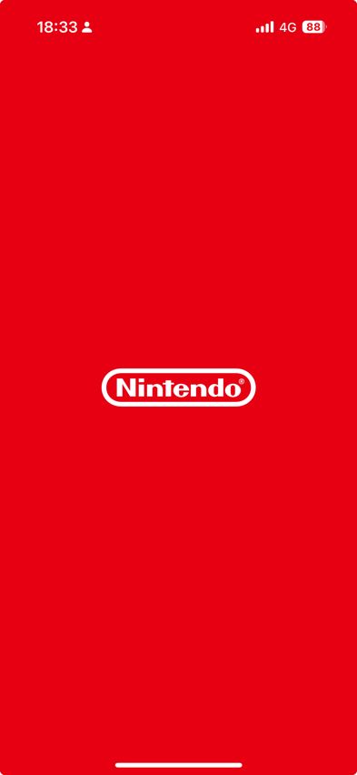 Nintendo todayのロゴ画面。赤い背景に、英字でニンテンドーと書かれたロゴが表示されている。